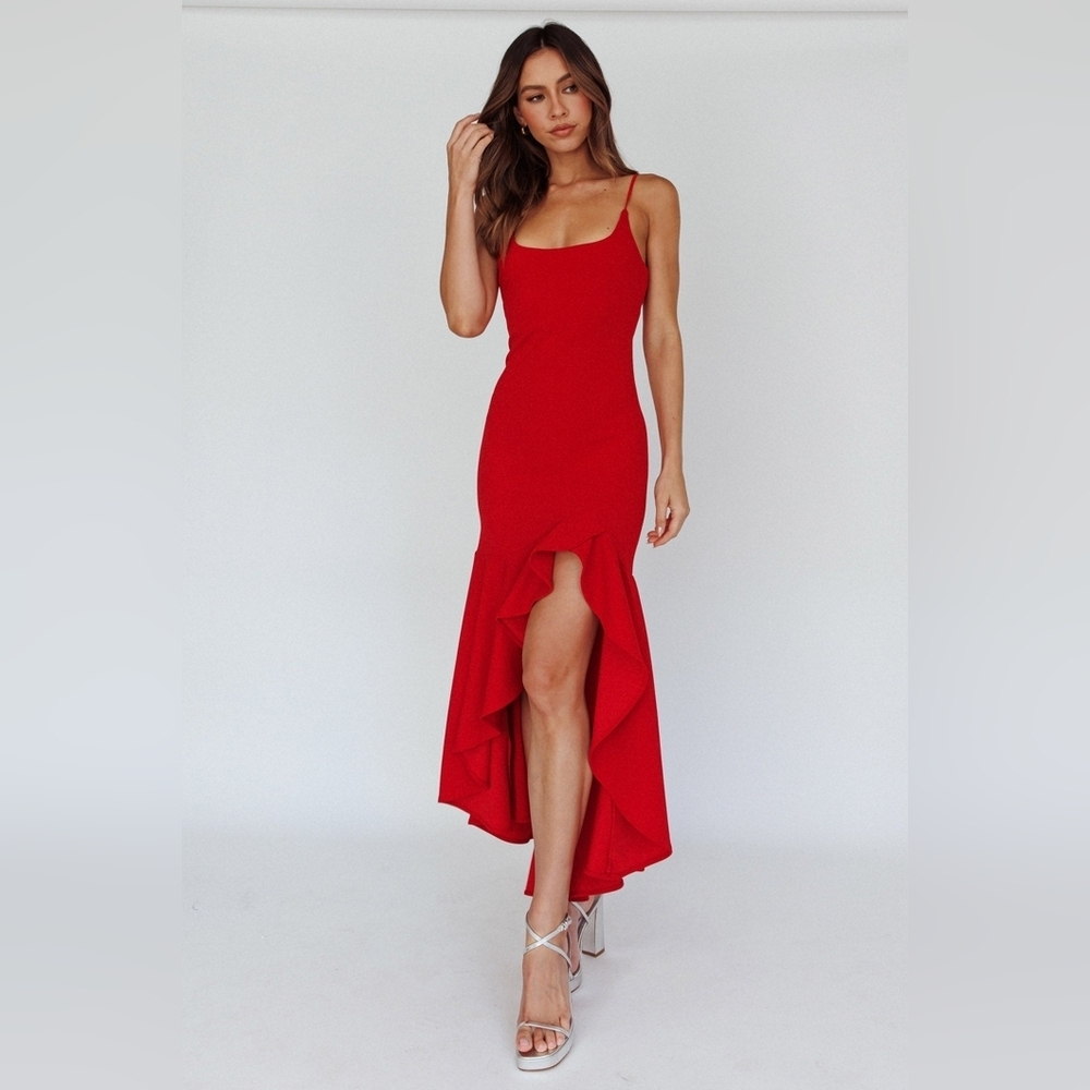 Selfie LeslieEmoji Asymmetrical Hemline Dress Red